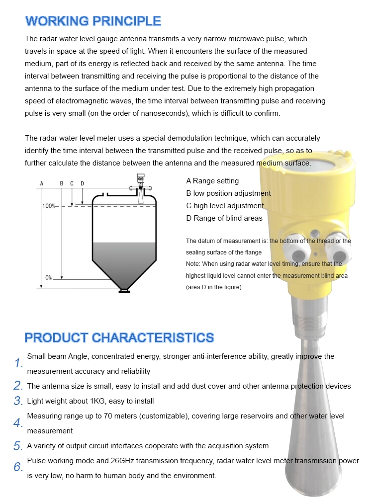 Veinasa-Yw014 Stainless Anticorrosive Liquid Water Flow Sensor High-Frequency Radar Water Level Meter