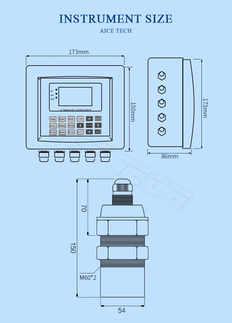 Aice Tech Open Channel Embedded Ultrasonic Water Level Flow Meter for Sewage