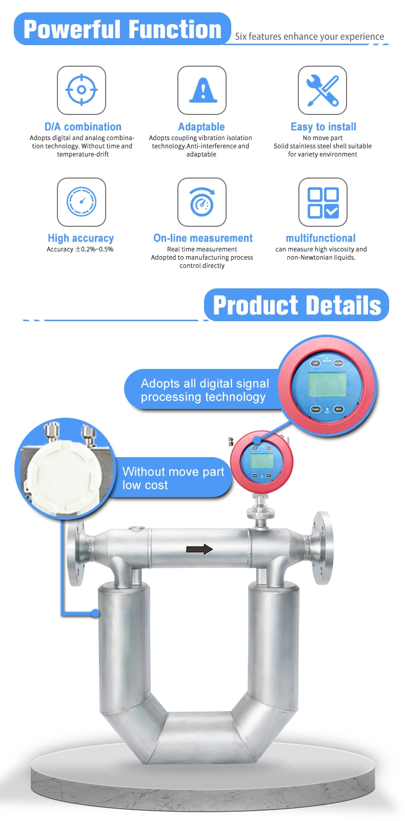 Top Quality Flow Meter for Oil Gear Coriolis Mass Flowmeter